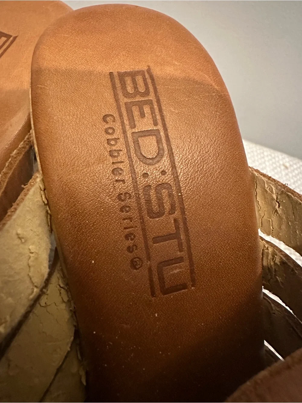 Bed Stu Cobbler Series Gina Wedge Sandals Heels Size 6 Tan Brown Leather Strappy